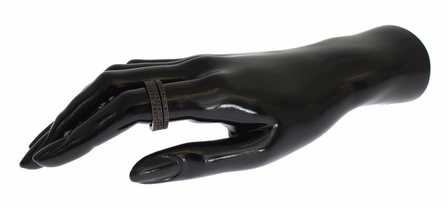 Nialaya خاتم كريستال فضي أنيق من الروديوم الأسود