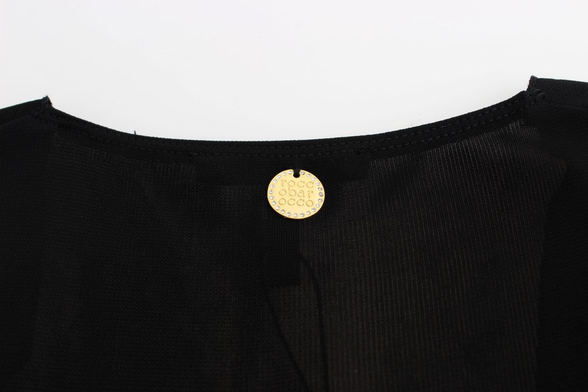 فستان روكوباروكو قصير أسود أنيق بدون أكمام مع تفاصيل ذهبية