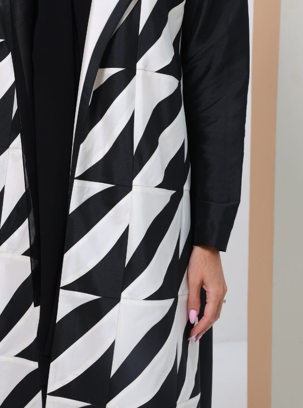 Chic Checks: Elevate Your Style with Black Abayas featuring Front Checkered Patterns.