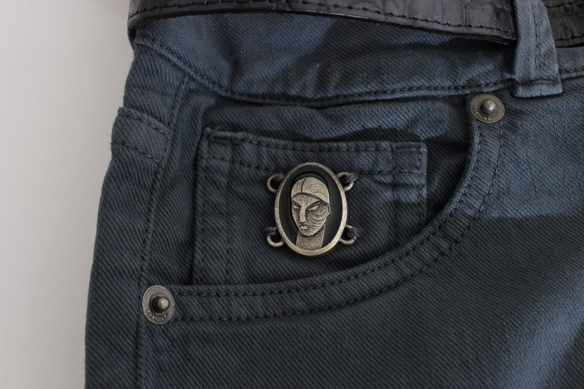 جون غاليانو بنطال جينز إيطالي أنيق بقصة ضيقة باللون الأزرق الأنيق