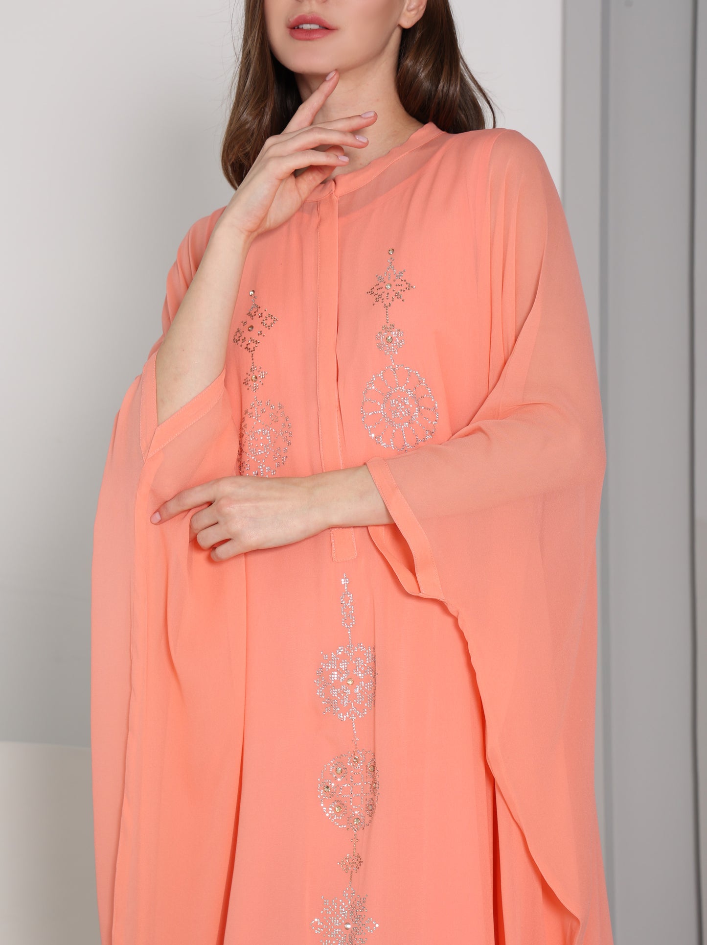 Sofia crystal-embellished orange chiffon georgette kaftan