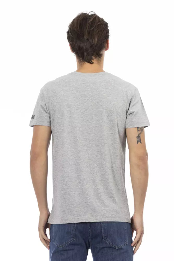 Trussardi Action Gray Cotton Men V-Neck T-Shirt