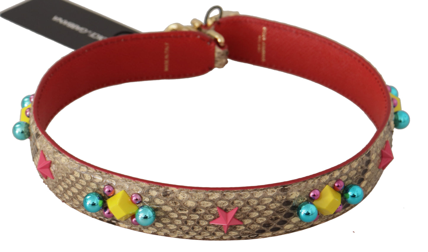 دولتشي آند غابانا حزام حقيبة جلد الثعبان البيج الرائع