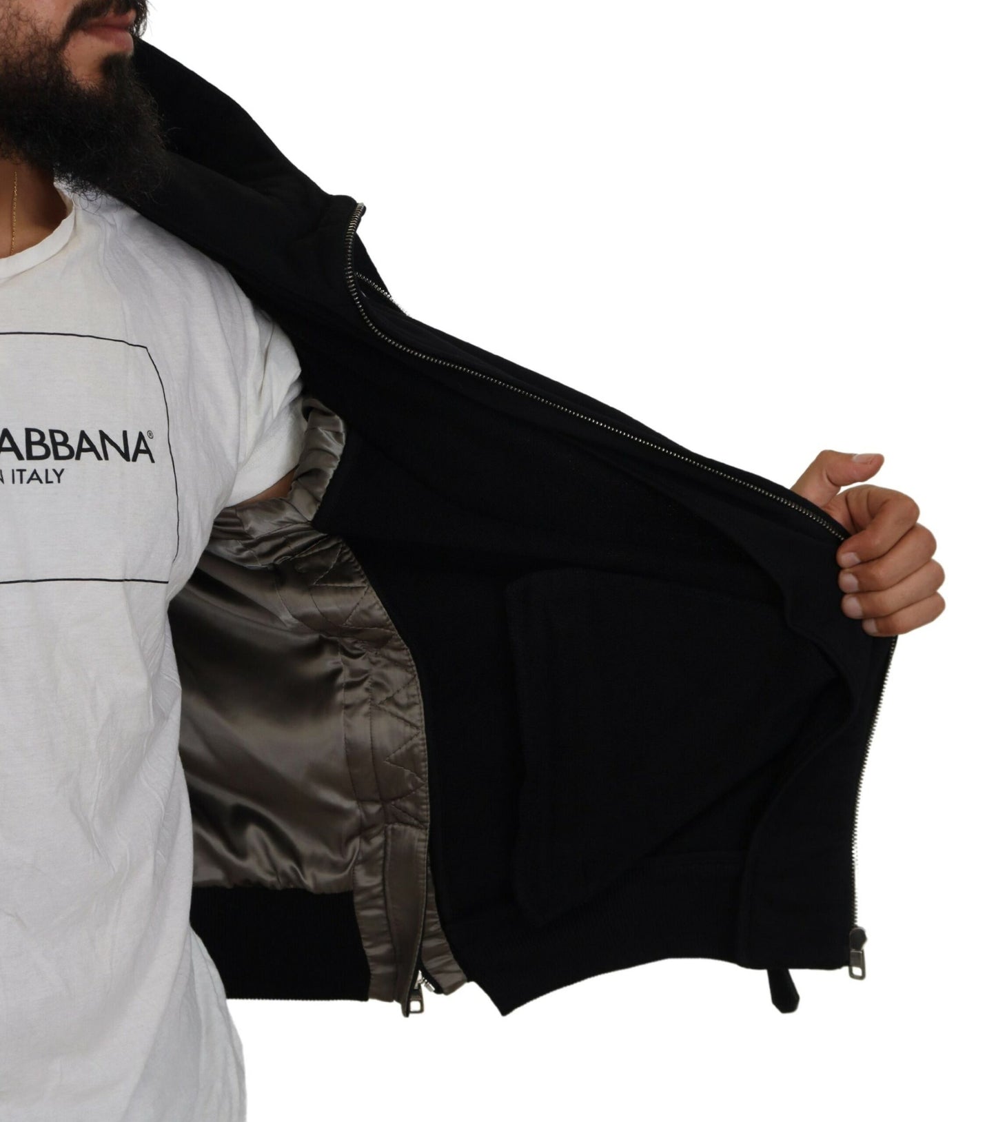 دولتشي آند غابانا سترة بومبر بغطاء رأس سوداء أنيقة