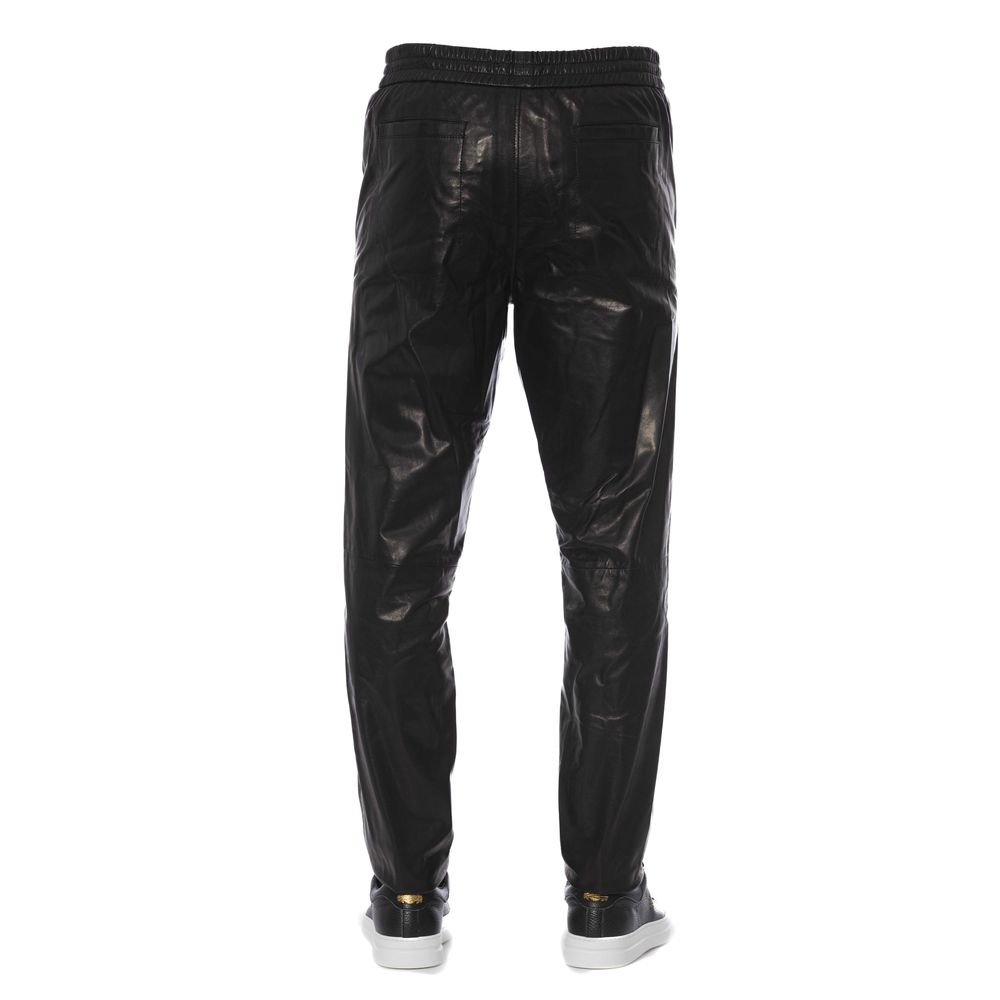 Trussardi Black Lamb Leather Men Trouser