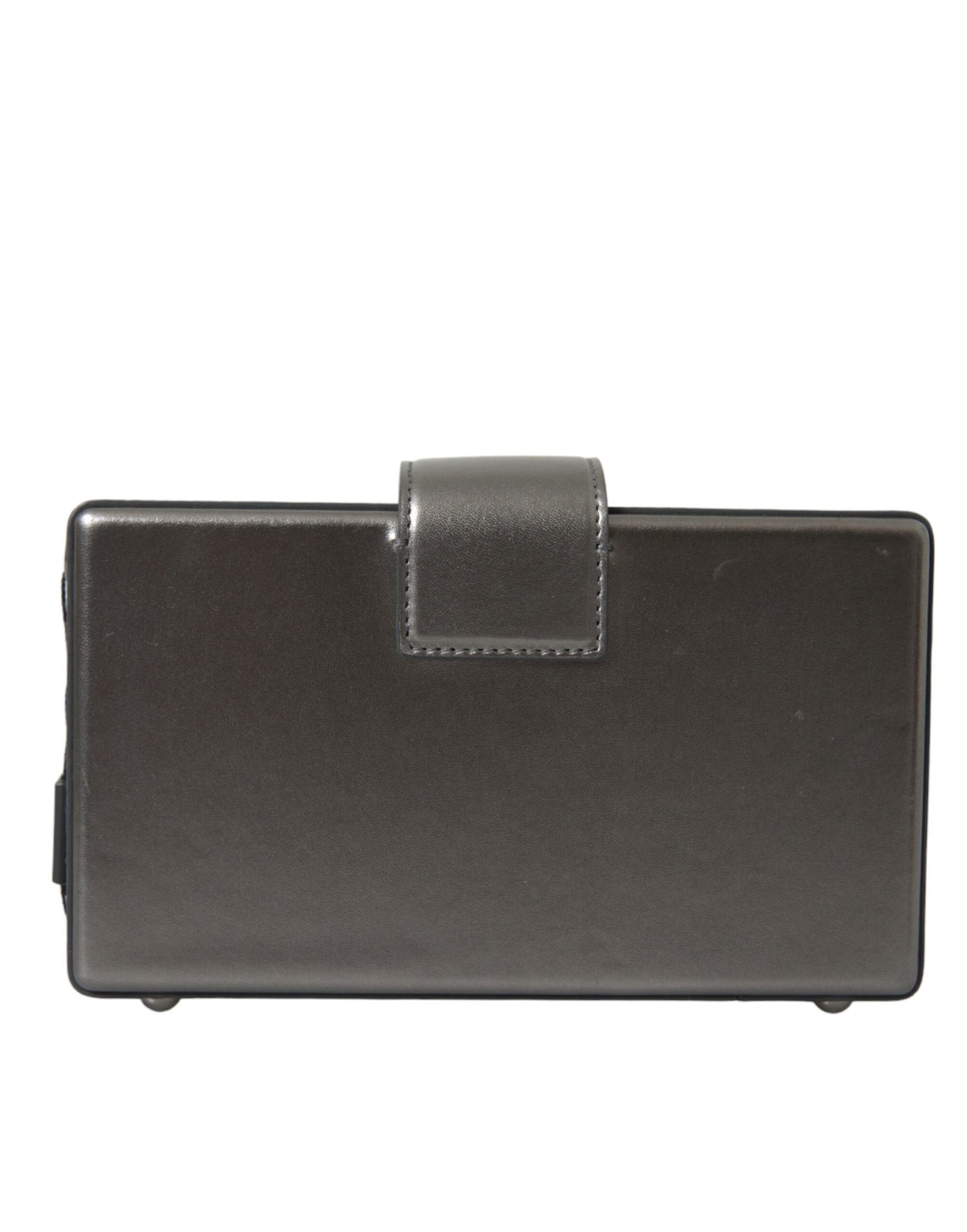 حقيبة كتف دولتشي آند غابانا من جلد العجل باللون الرمادي المعدني مع حزام سلسلة