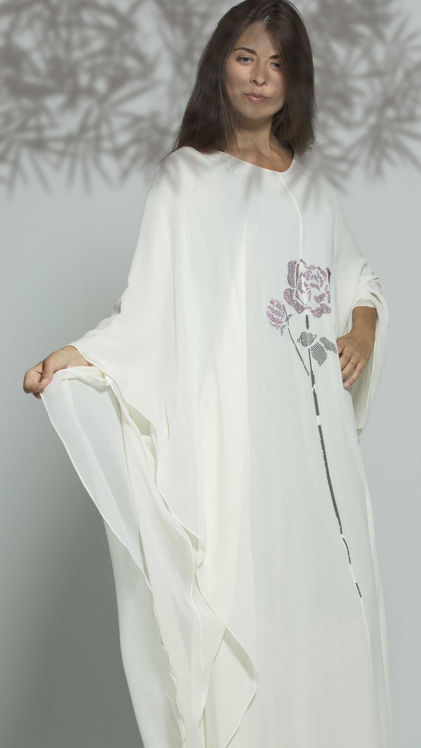 Mariam crystal-embellished ivory chiffon georgette kaftan