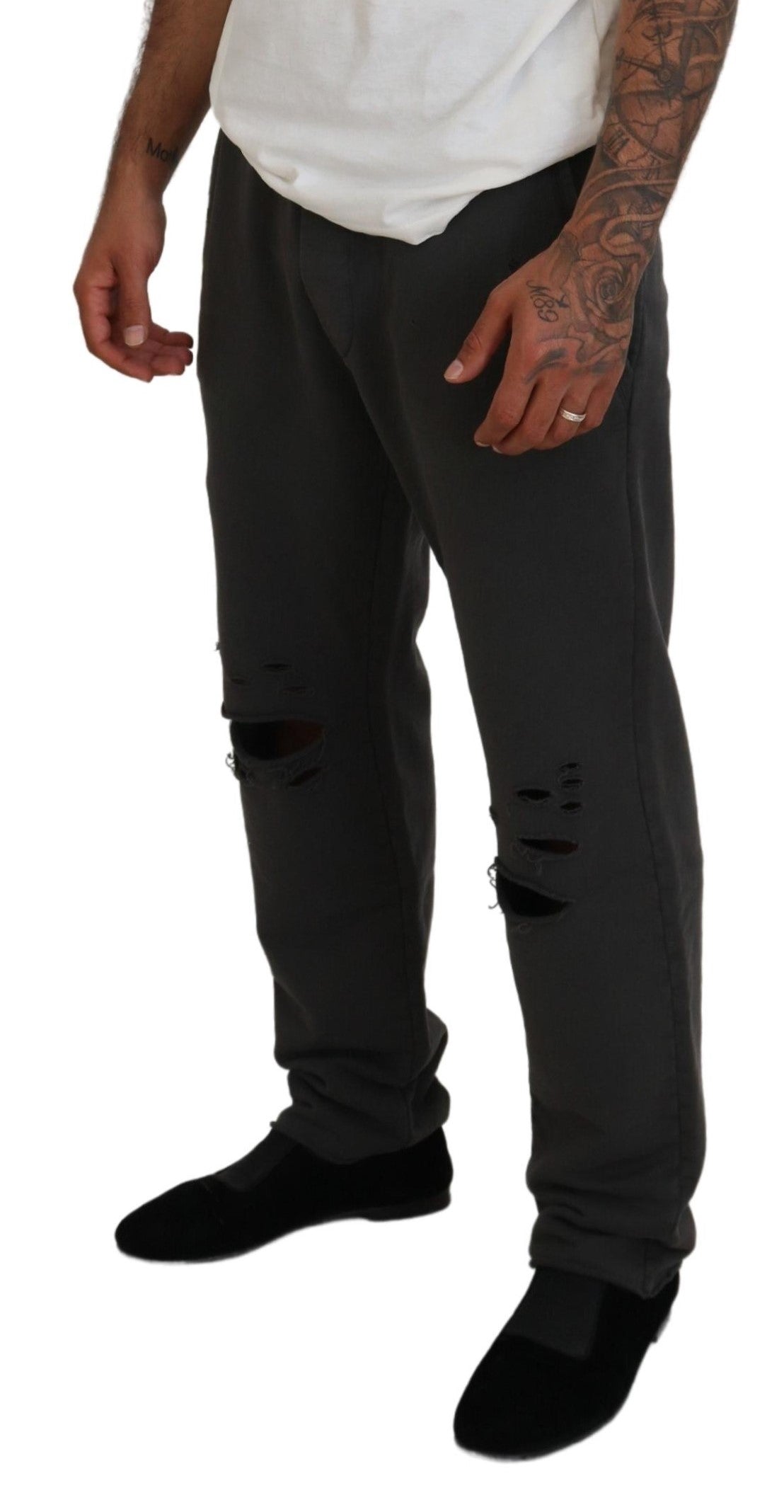 Dsquared² بنطال كاجوال ممزق من القطن باللون الرمادي الداكن للرجال