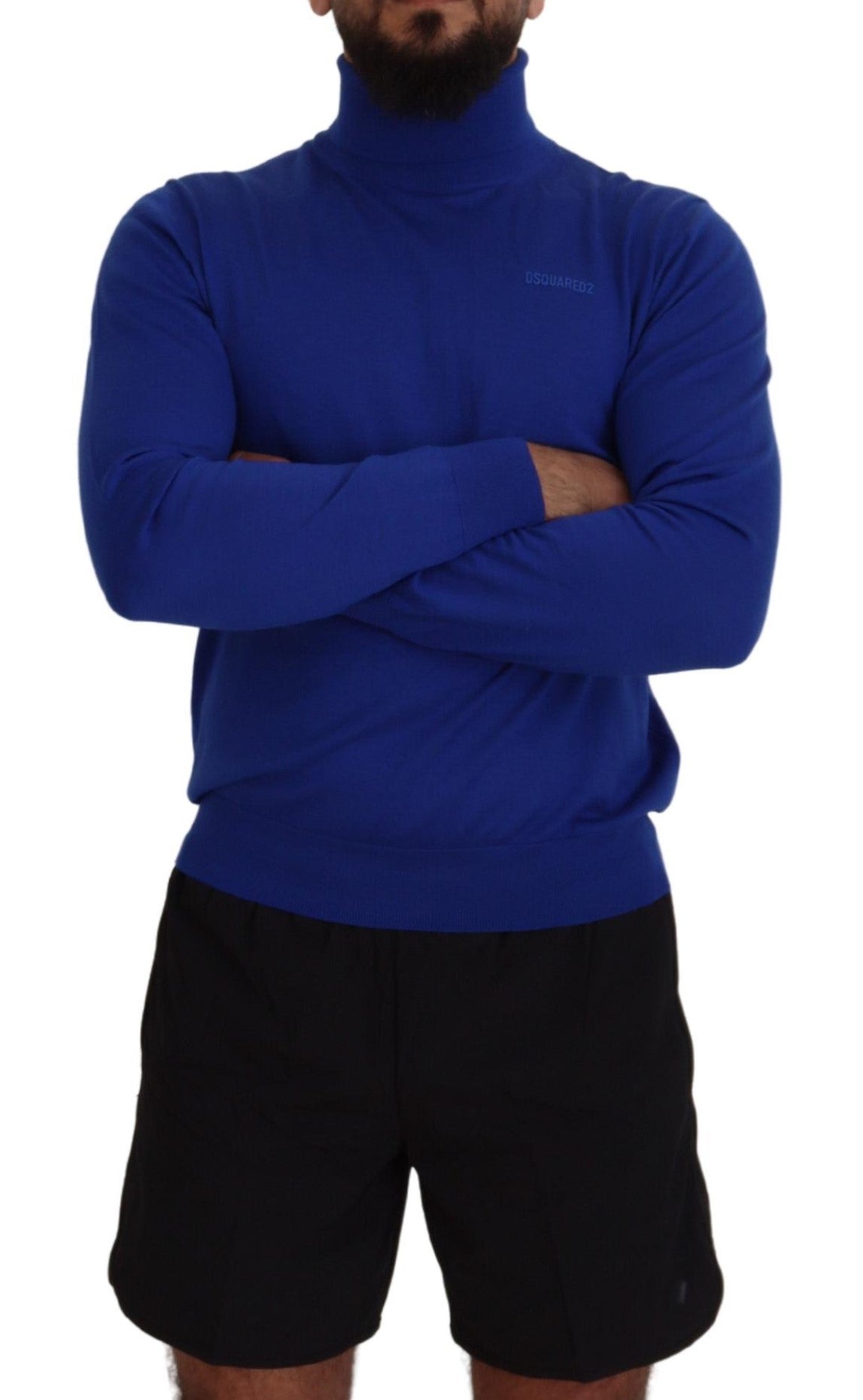 سترة Dsquared² باللون الأزرق وطبعة شعار وأكمام طويلة وياقة سلحفاة