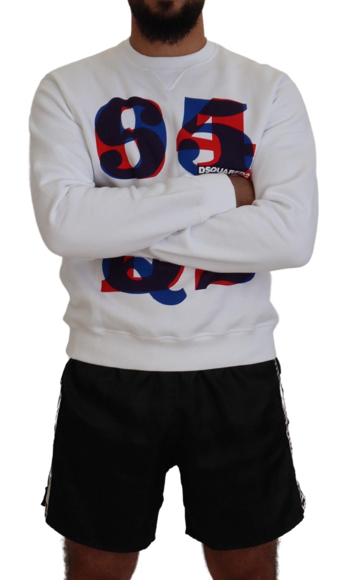 سترة صوفية بيضاء مطبوعة بأكمام طويلة من Dsquared²