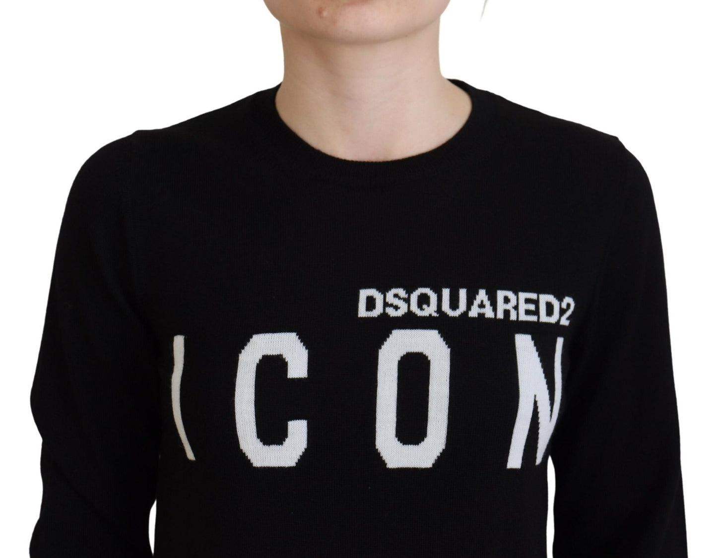 سترة Dsquared² من الصوف البكر باللون الأسود بأكمام طويلة وطبعة شعار