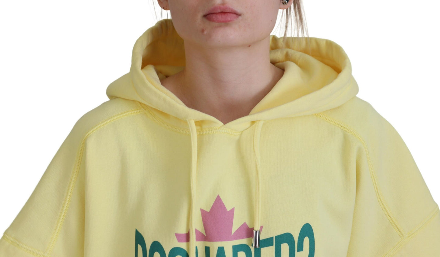 سترة بقلنسوة من القطن بطبعة شعار أصفر من Dsquared²