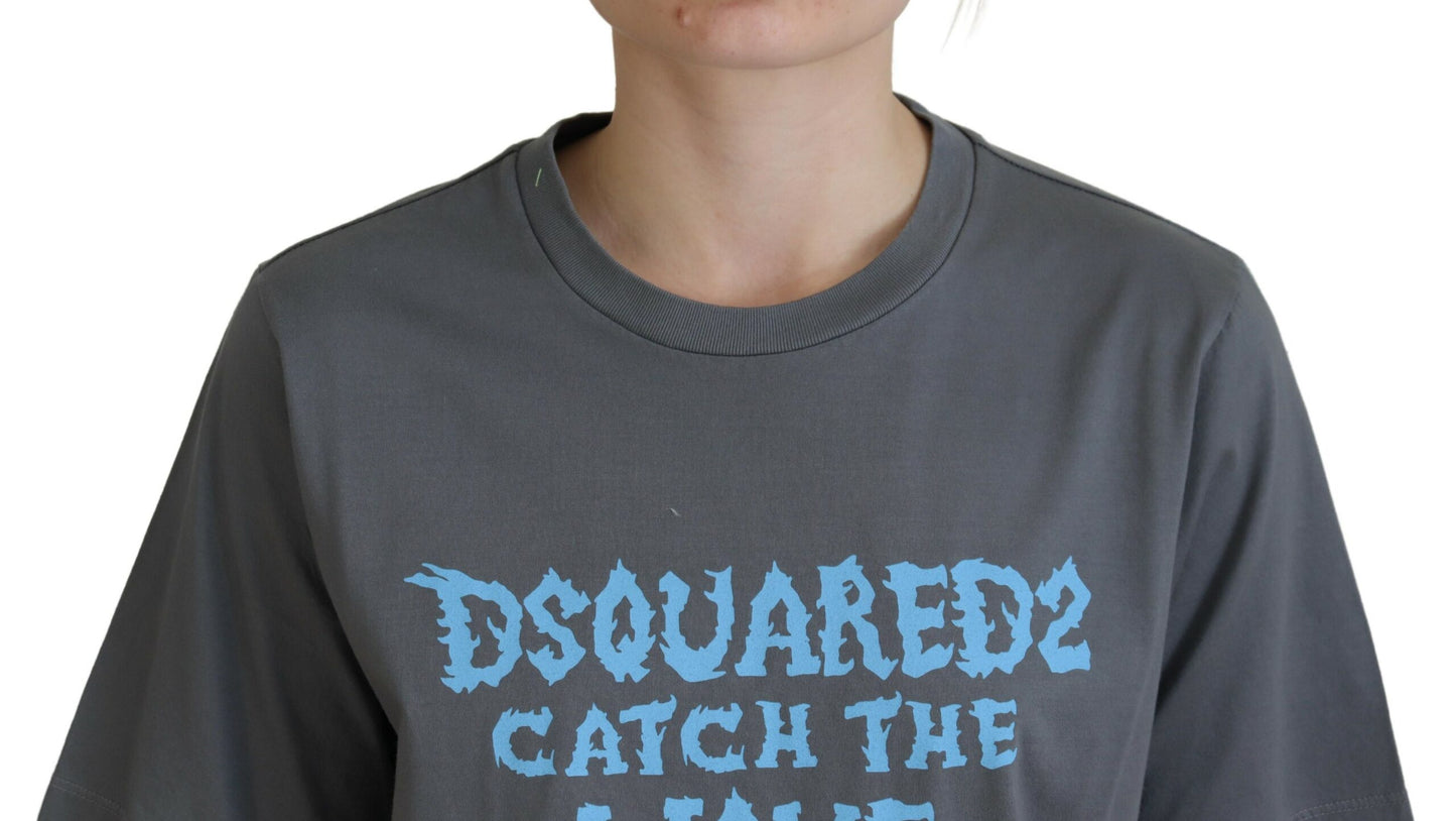 تيشيرت Dsquared² من القطن بأكمام قصيرة وشعار قطني باللون الرمادي