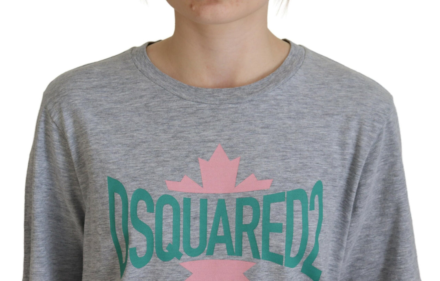 تيشيرت Dsquared² من القطن بأكمام قصيرة وشعار قطني باللون الرمادي