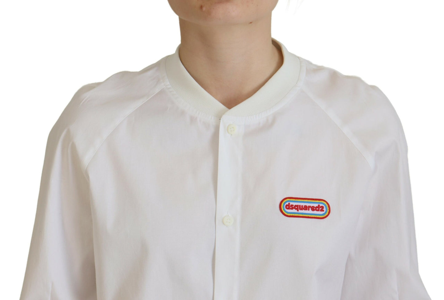 بلوزة بياقة مستديرة وأكمام طويلة وأزرار سفلية من القطن الأبيض من Dsquared²