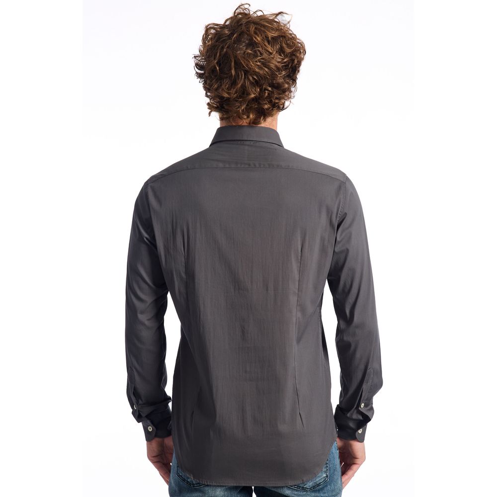 Baldinini Trend Gray Cotton Men Shirt Slim Fit Long Sleeve