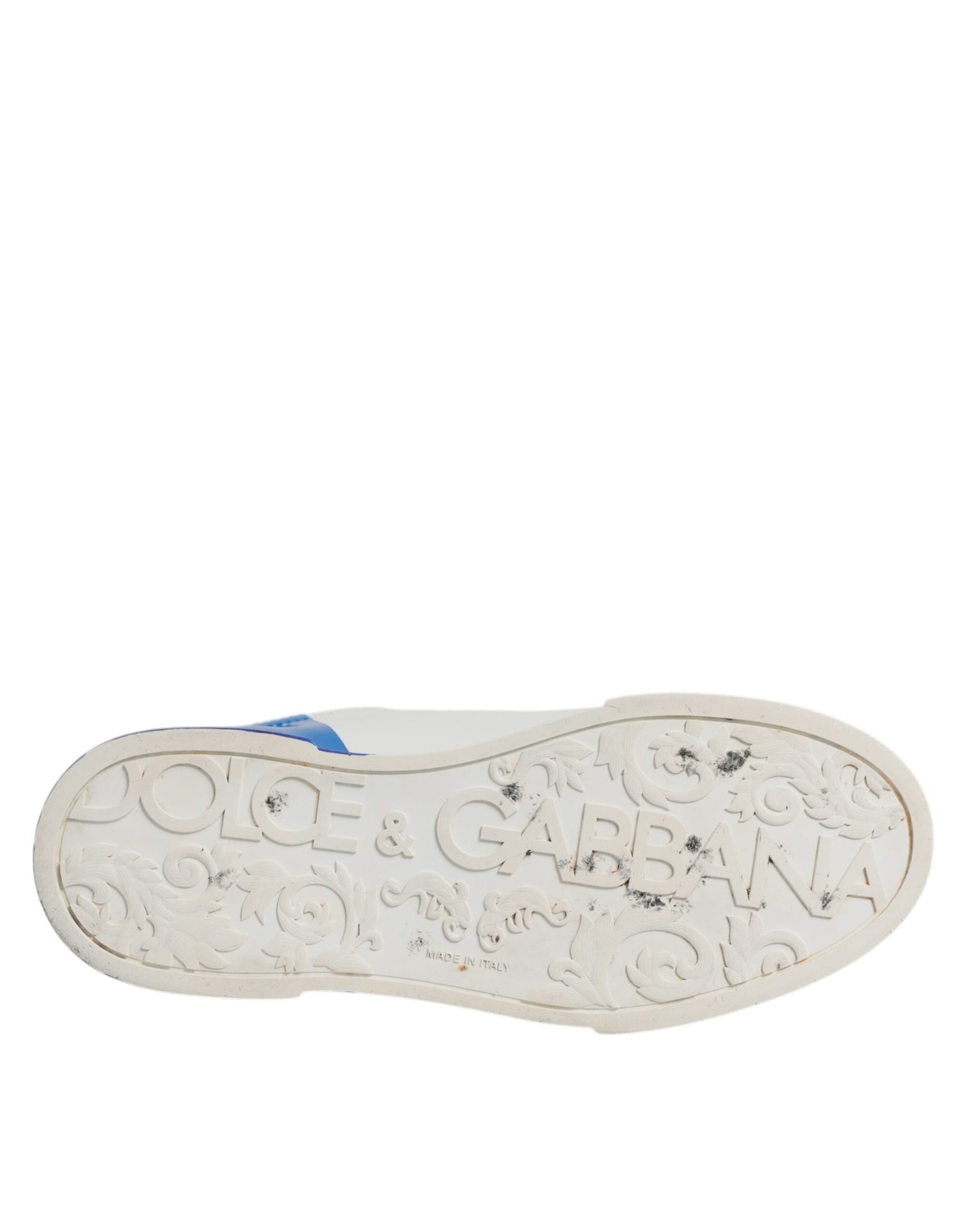 Dolce & Gabbana White Blue Logo Leather Portofino Sneaker Shoes