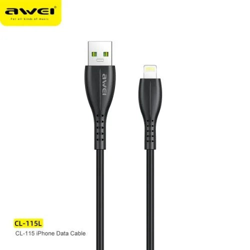 AWEI CL-115L كابل USB Lightning 2.4A سلك شحن سريع (1 متر) – أسود