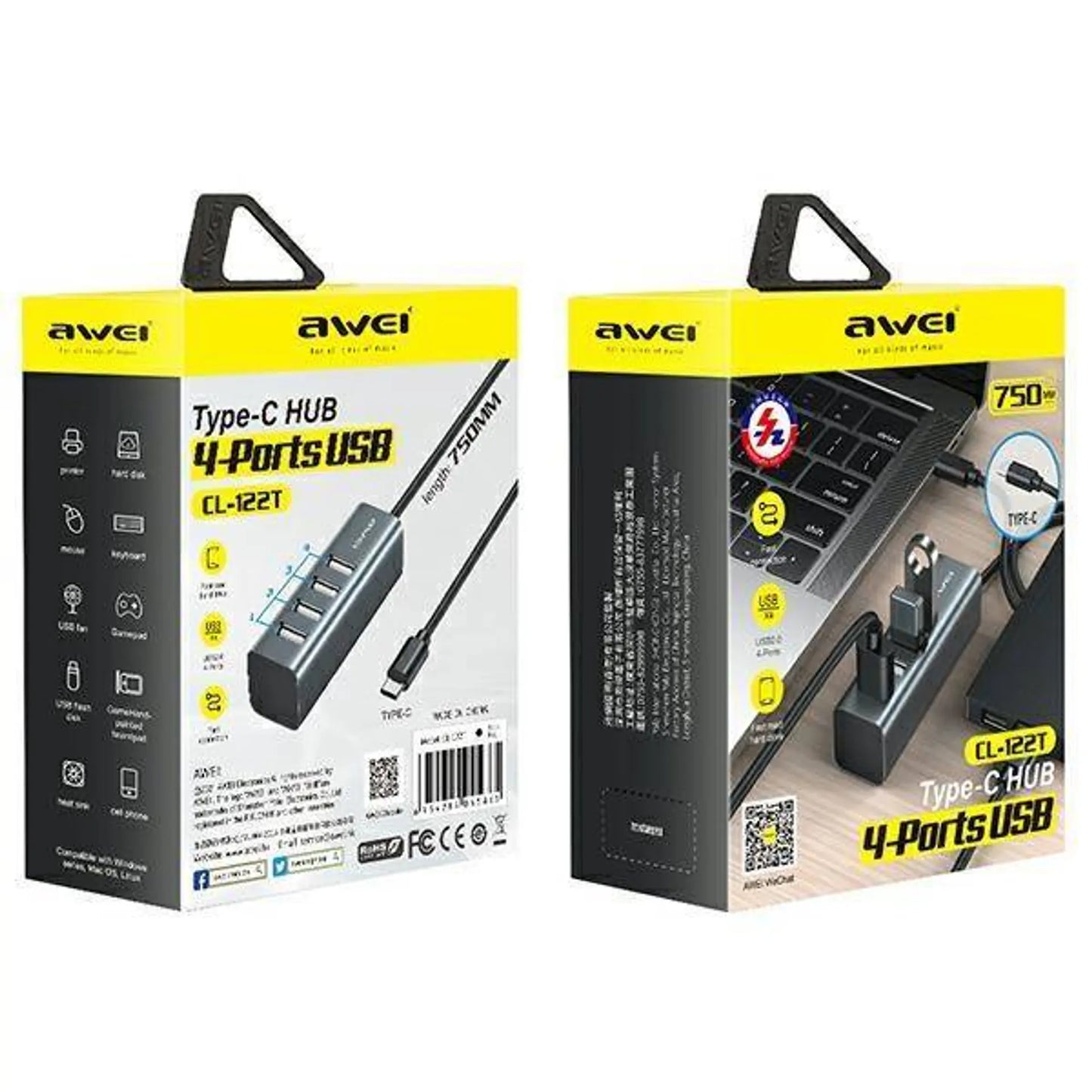 Awei CL-122T Type-C Hub to USB 2.0 with 4 Ports