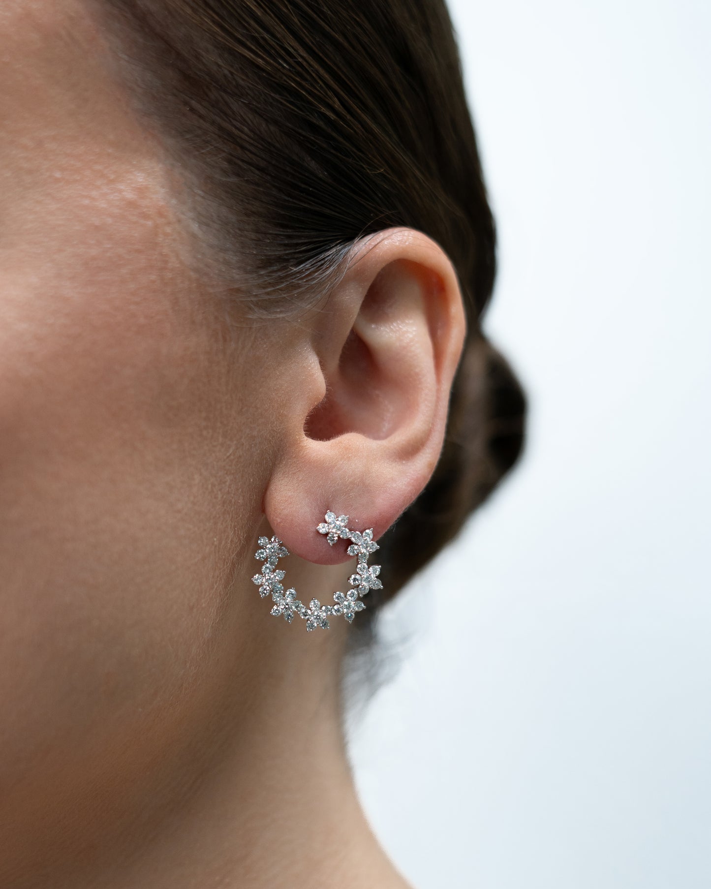 NATURAL DIAMOND FLOWER HOOP EARRINGS