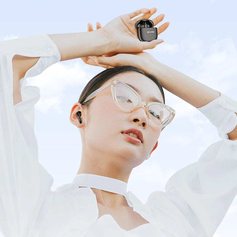 Awei T68 ENC Wireless Earphone Noise Cancelling Bluetooth 5.3 Headphone 4 Mic ENC HD Call TWS Earbuds Deep Bass Earphones
