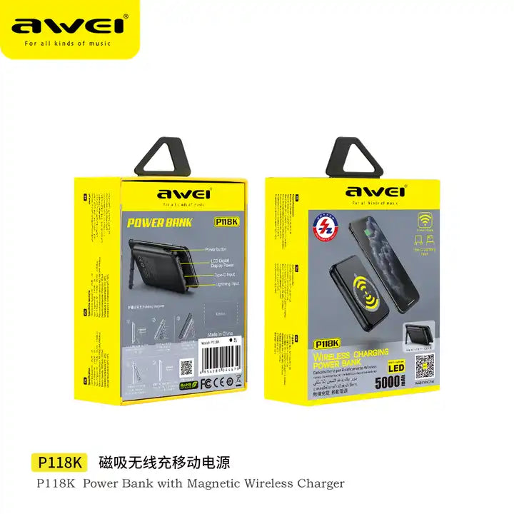 Awei P118K Wireless Charging Portable Power Bank ( 5000 mAh )