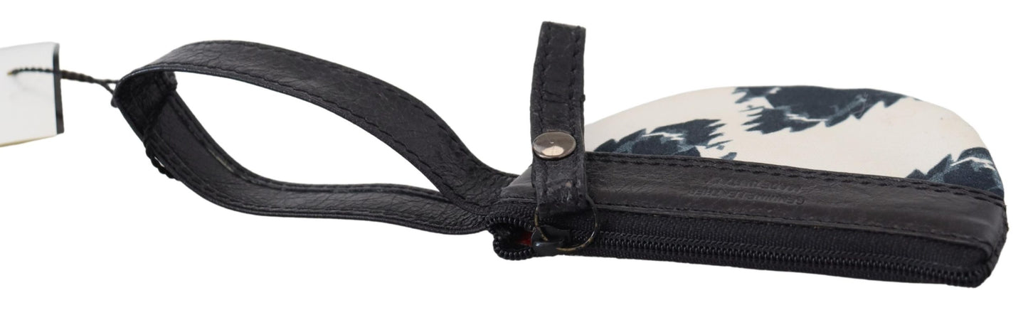 محفظة نقود معدنية من الجلد الأبيض الأنيق مع حزام