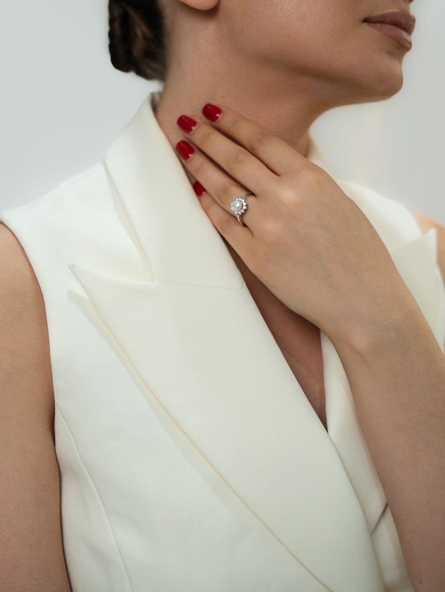 PEARL AND DIAMOND HALO RING