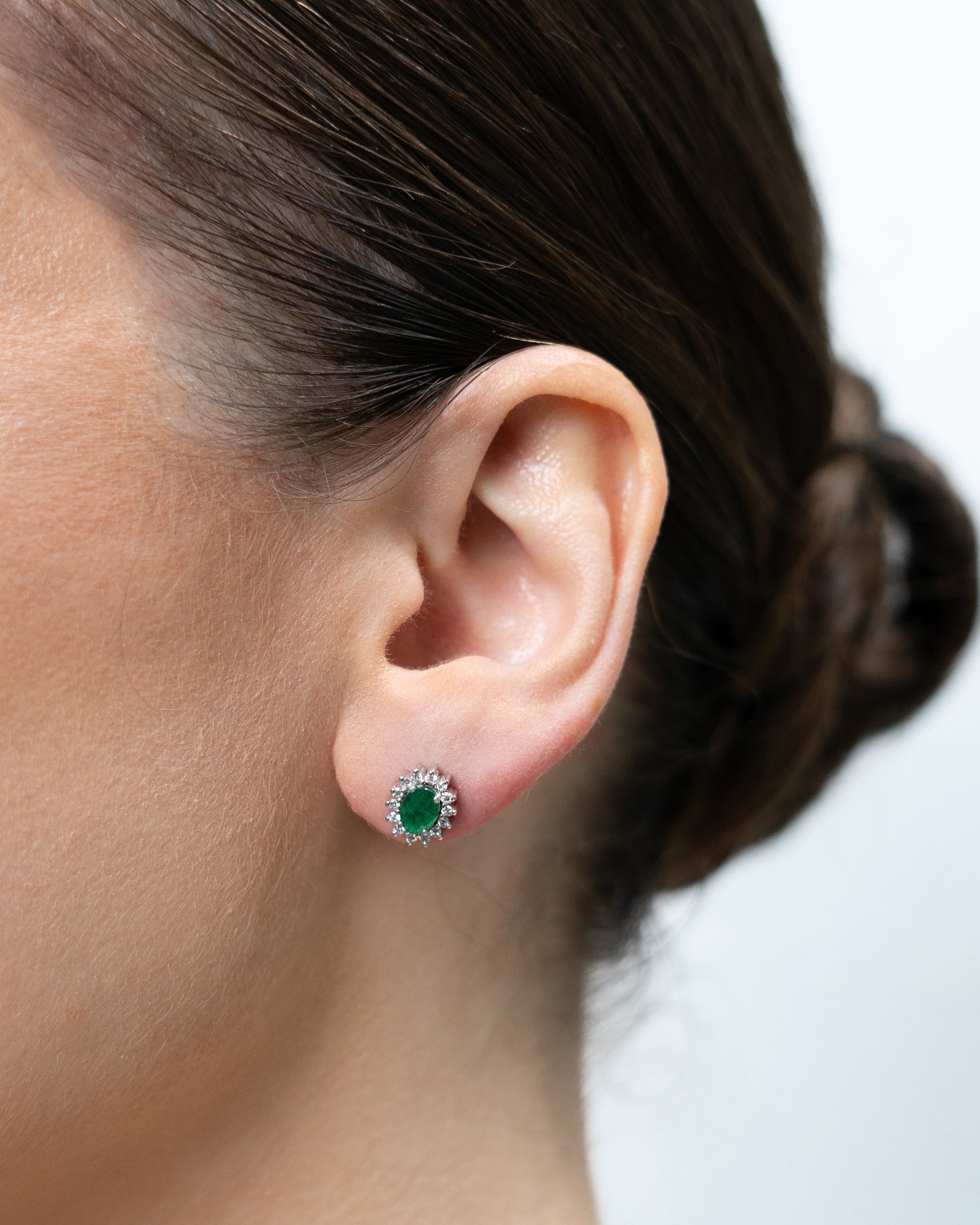 EMERALD AND DIAMOND HALO STUD EARRINGS