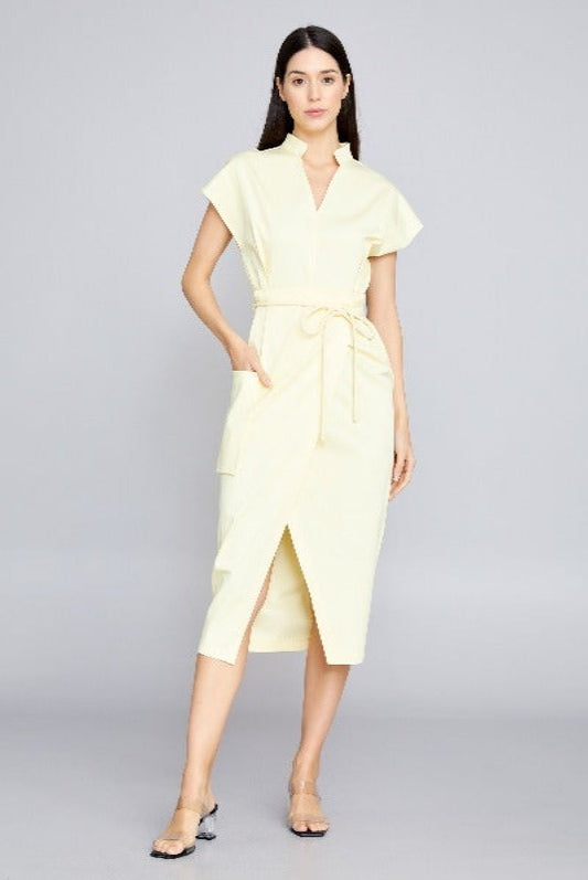 Short Sleeve Midi Polyester Column Regular Yellow Casual Dress 