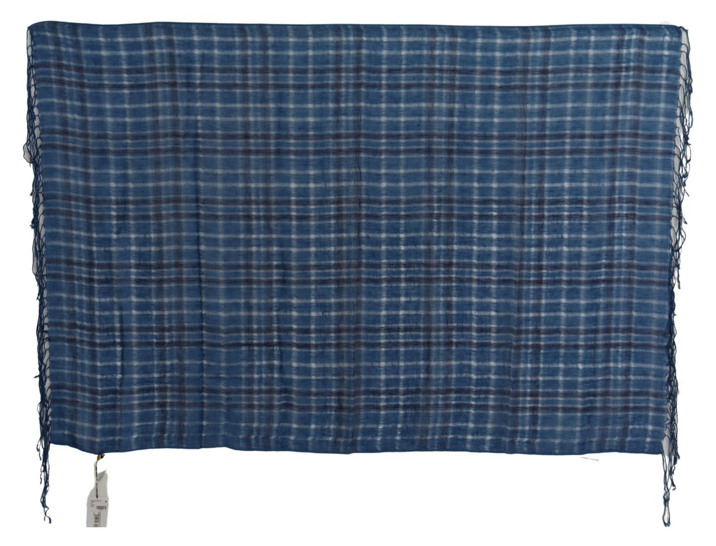 زي وطني أنيق من الكتان وشاح مهدب باللون الأزرق متقلب