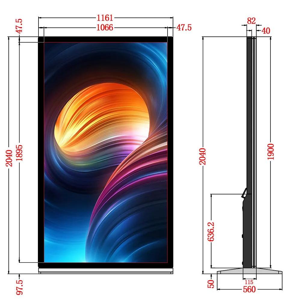 86 inch LCD floor stand digital signage and displays