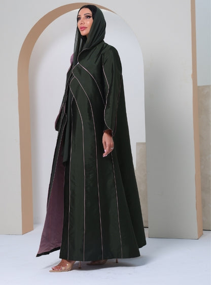 Enchanting Harmony: Where Lotus Pink Petals Meet Deep Green Folds in a Couture Symphony of Nature and Culture.