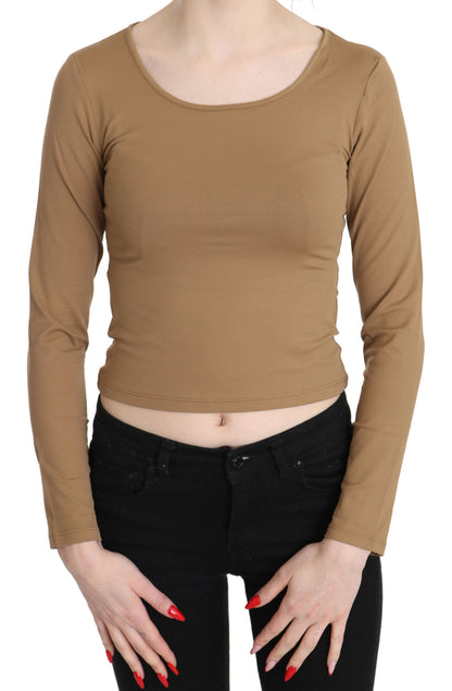 GF Ferre Elegant Brown Long Sleeve Cropped Top