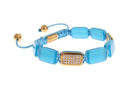 Nialaya Elegant Blue Opal & Diamond-Studded Bracelet