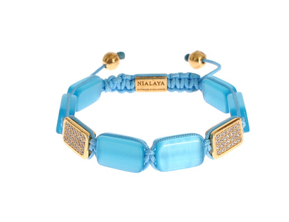 Nialaya Elegant Blue Opal & Diamond-Studded Bracelet