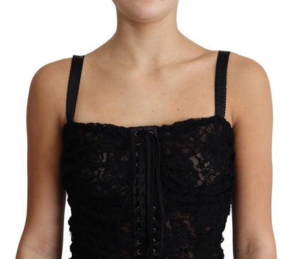 Dolce & Gabbana Elegant Black Lace Bustier Mini Dress