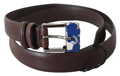 Costume National Elegant Brown Leather Classic Belt with Silver-Tone Buckle