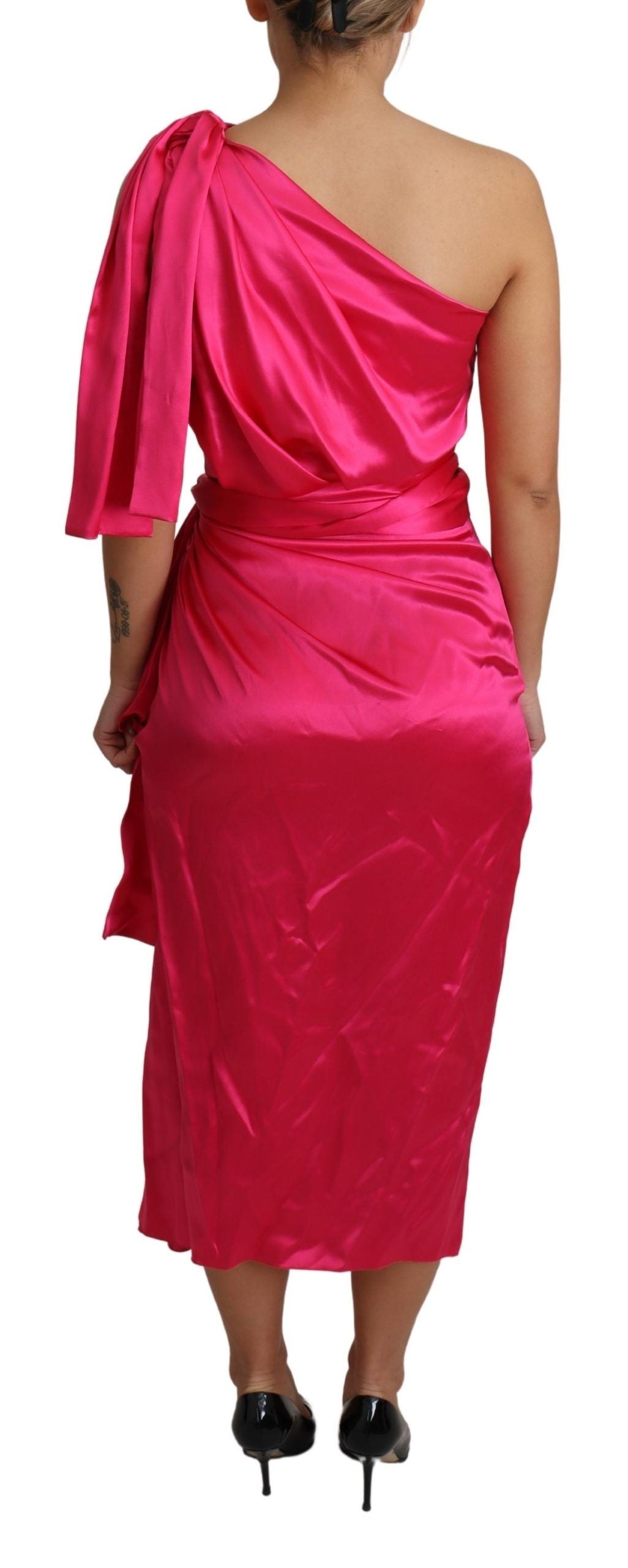 Dolce & Gabbana Elegant Fuchsia Silk One-Shoulder Wrap Dress