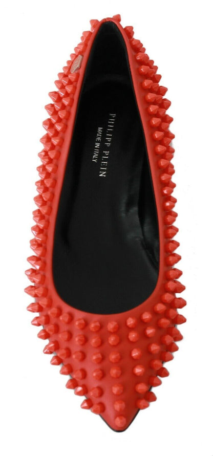 Philipp Plein Vibrant Orange Pointed Leather Flats