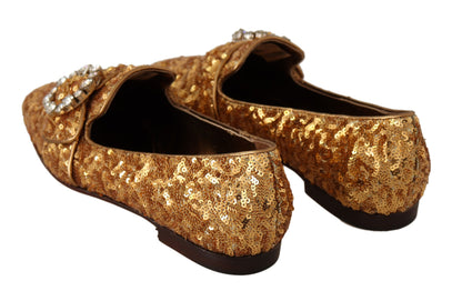 Dolce & Gabbana Elegant Gold Sequin Crystal Flats