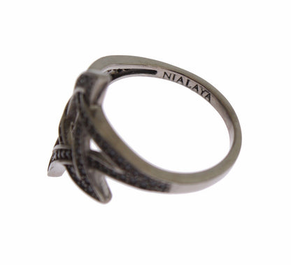 Nialaya Chic Black Rhodium Silver CZ Crystal Ring