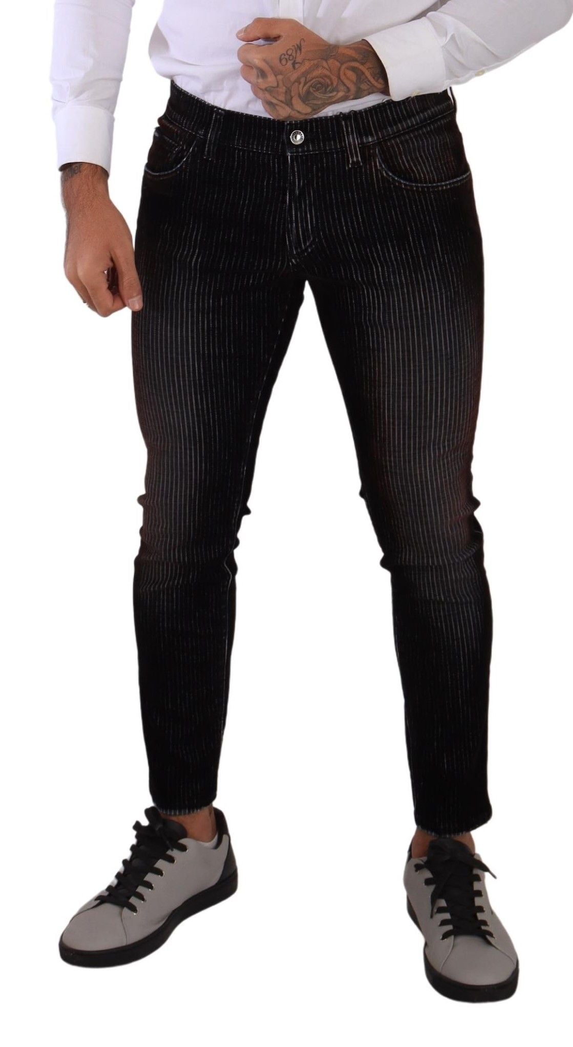 Dolce & Gabbana Sleek Striped Black Slim Fit Denim