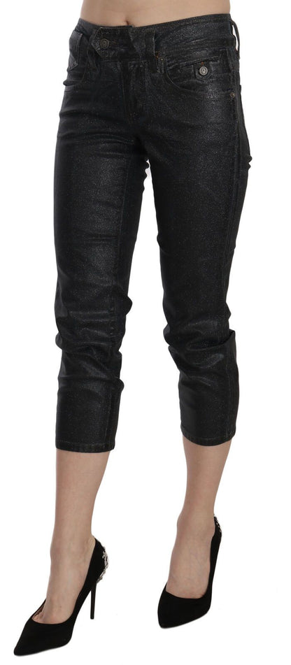 John Galliano Chic Black Mid Waist Cropped Jeans