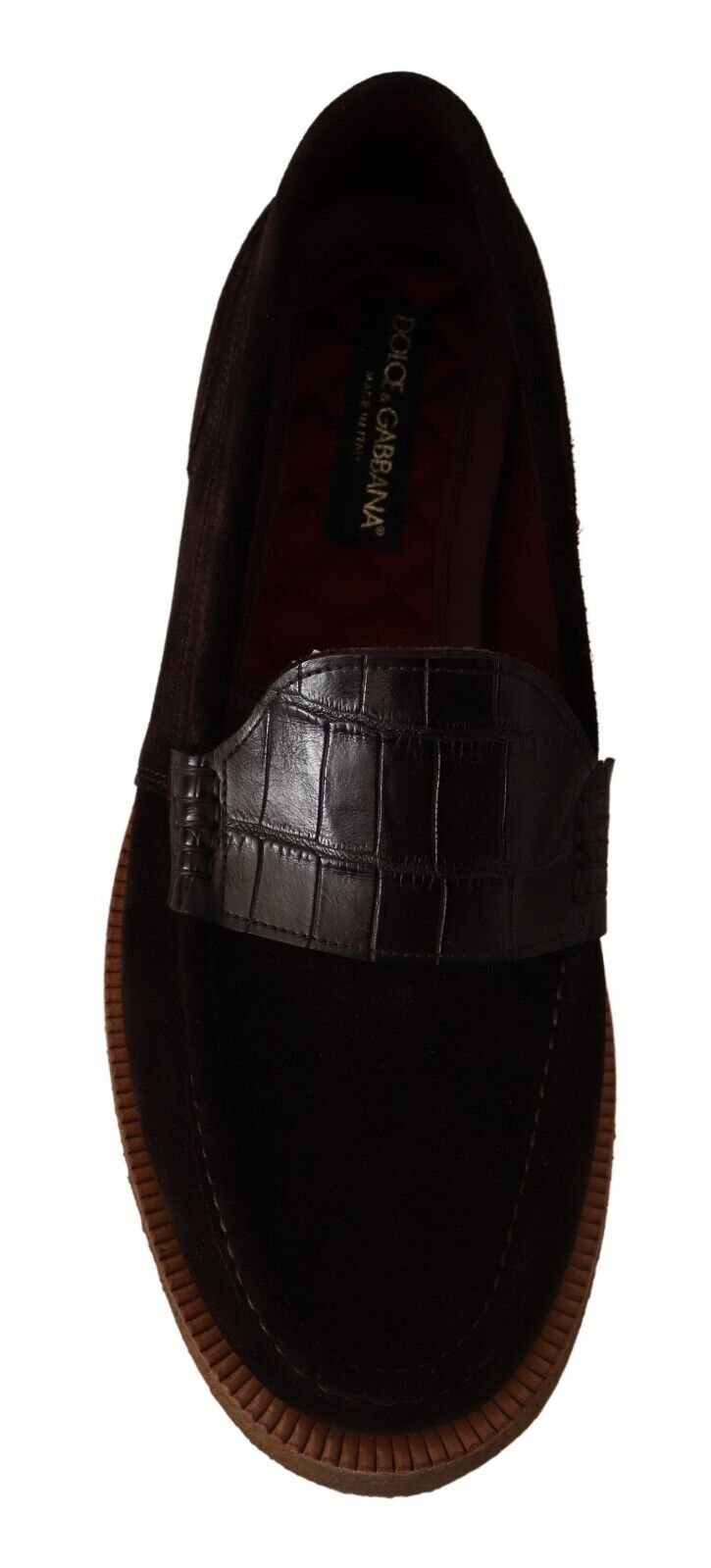 Dolce & Gabbana Elegant Suede Crocodile Loafers in Brown