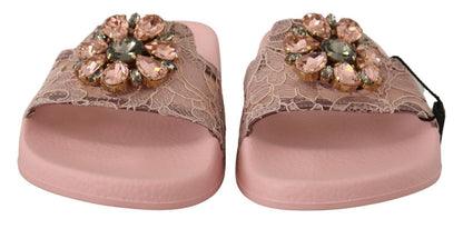 Dolce & Gabbana Floral Lace Crystal Embellished Slide Flats