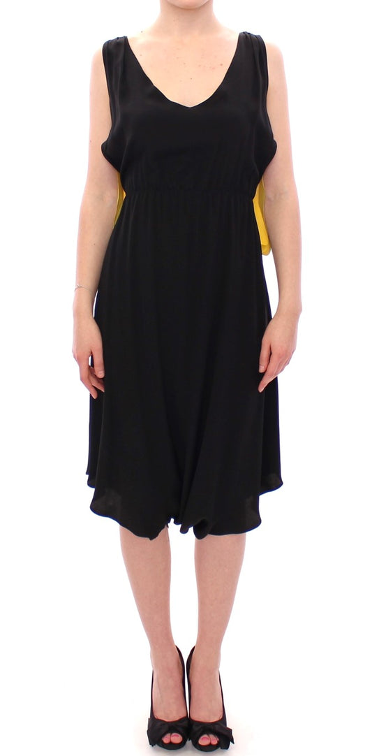 Lamberto Petri Elegant Silk Blend Shift Dress in Black and Yellow