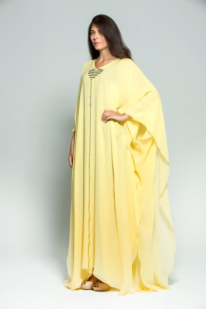 Mariam crystal-embellished yellow chiffon georgette kaftan