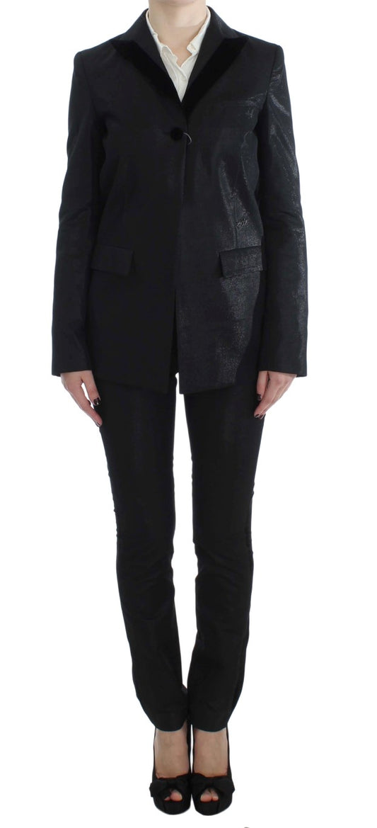 Exte Elegant Three-Piece Black Pants Suit