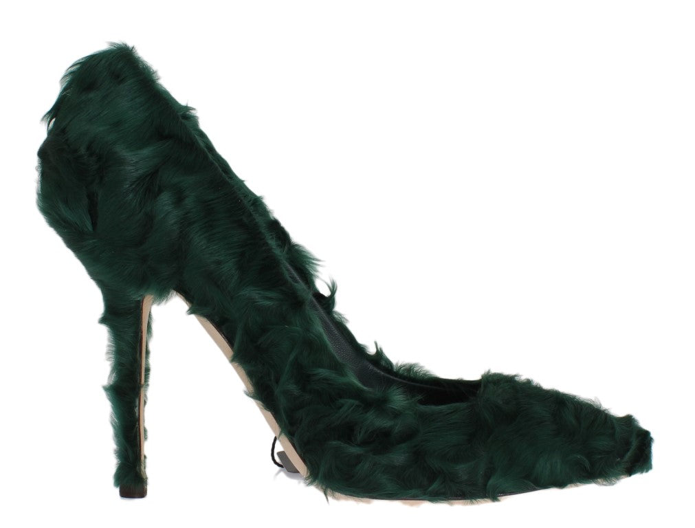 Dolce & Gabbana Elegant Green Xiangao Fur Leather Pumps